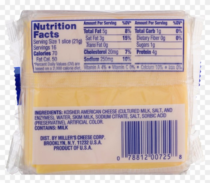 American cheese nutrition label