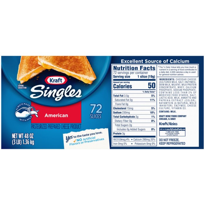 American cheese nutrition label