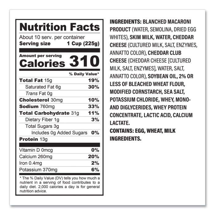 Stouffer's mac n cheese nutrition facts