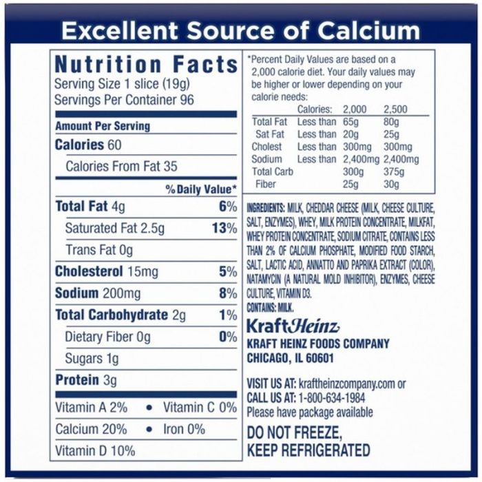 Kraft cheese slices nutrition info